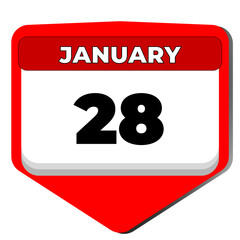 28 January vector icon calendar day. 28 date of January. Twenty eighth day of January. 28th date number. 28 day calendar. Twenty eight date. Vector illustration