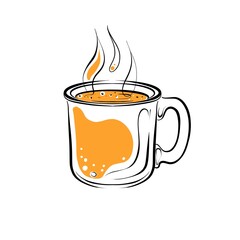 Mug with hot coffee with doodle milk