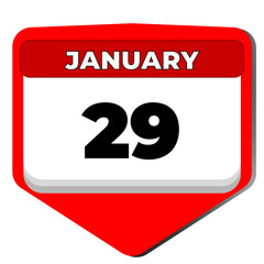 29 January vector icon calendar day. 29 date of January. Twenty ninth day of January. 29th date number. 29 day calendar. Twenty nine date. Vector illustration