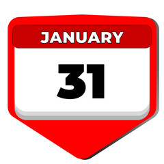 31 January vector icon calendar day. 31 date of January. Thirty first day of January. 31th date number. 31 day calendar. Thirty one date. Vector illustration