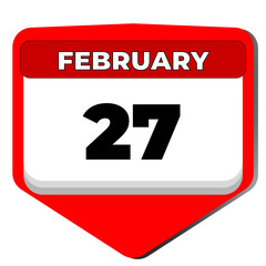 27 February vector icon calendar day. 27 date of February. Twenty seventh day of February. 27th date number. 27 day calendar. Twenty seven date. Vector illustration