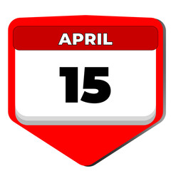 15 April vector icon calendar day. 15 date of April. Fifteenth day of April. 15th date number. 15 day calendar. Fifteen date. World art. Vector illustration