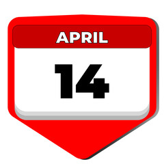 14 April vector icon calendar day. 14 date of April. Fourteenth day of April. 14th date number. 14 day calendar. Fourteen date. World Chagas Disease. Vector illustration