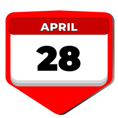 28 April vector icon calendar day. 28 date of April. Twenty eighth day of April. 28th date number. 28 day calendar. Twenty eight date. Safety and Health at Work. Vector illustration