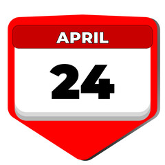24 April vector icon calendar day. 24 date of April. Twenty fourth day of April. 24th date number. 24 day calendar. Twenty four date. World for Laboratory Animals. Vector illustration
