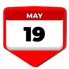 19 May vector icon calendar day. 19 date of May. Nineteenth day of May. 19th date number. 19 day calendar. Nineteen date. Vector illustration