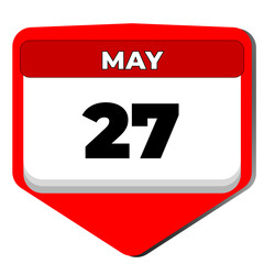 27 May vector icon calendar day. 27 date of May. Twenty seventh day of May. 27th date number. 27 day calendar. Twenty seven date. National Dont Fry. Vector illustration