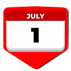 1 July vector icon calendar day. 1 date of July. First day of July. 1st date number. 1 day calendar. One date. Canada. Vector illustration