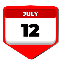 12 July vector icon calendar day. 12 date of July. Twelfth day of July. 12th date number. 12 day calendar. Twelve date. Malala, Paper Bag. Vector illustration