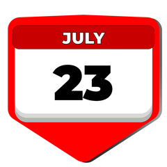 23 July vector icon calendar day. 23 date of July. Twenty third day of July. 23th date number. 23 day calendar. Twenty three date. Revolution Egypt. Vector illustration