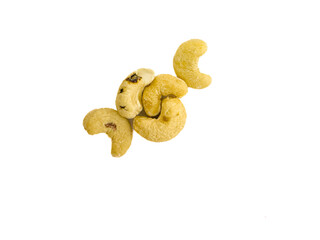 close up cashew nuts class b,  isolated on white background