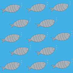 seamless pattern with gray fishes on a blue background