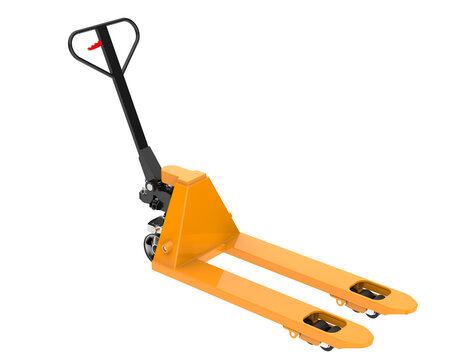Yellow pallet jack on transparent background. 3d rendering - illustration