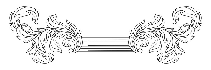 Decorative floral element in baroque style. Engraved black curling plant.