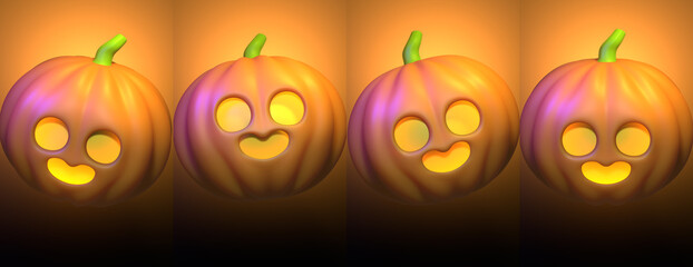 3D Cartoon stylized halloween monsters jack o lantern poster bundle