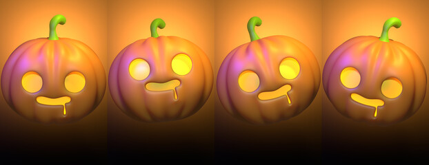 3D Cartoon stylized halloween monsters jack o lantern poster bundle