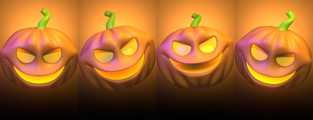 3D Cartoon stylized halloween monsters jack o lantern poster bundle