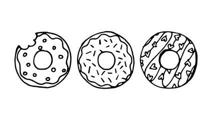 Vector illustration of three different donuts