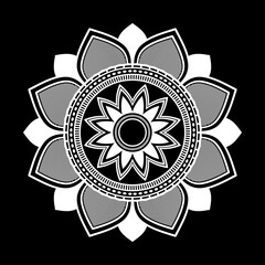 White mandala on black background, Pattern Stencil Doodles Sketch, Round ornament patterns for Henna, Mehndi, Tattoo