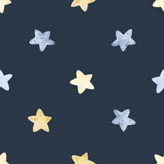 Watercolor cute stars, decorative elements. Watercolor illustrations clip art for nursery decorations on dark background. Print, wear design, baby shower, kids cards, linens, wallpaper, textile.