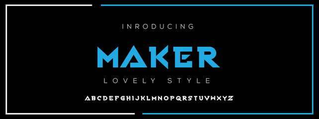 MAKER new minimal tech Letter Alphabet Fonts Logo design and Luxury vector typeface design. Great artwork.