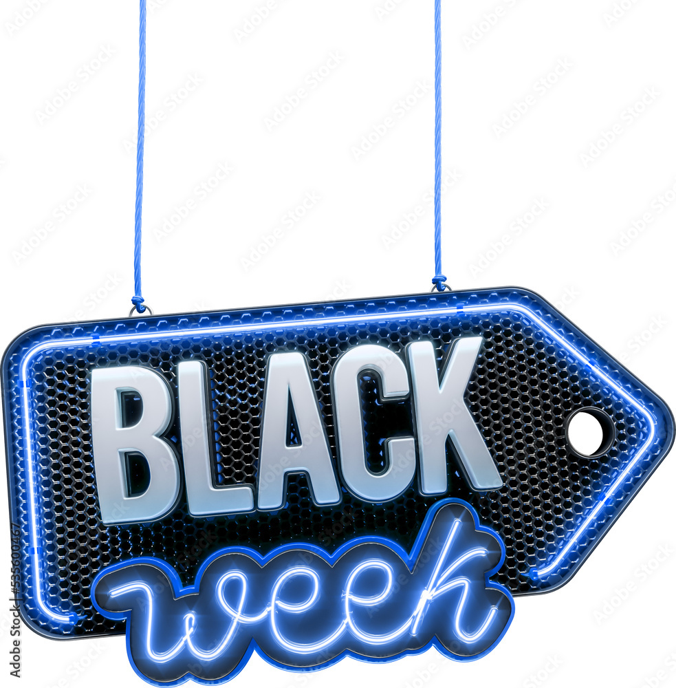 Sticker Label Black Week Neon with Tag in 3d render