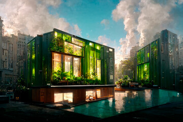 Illustration of Sustainable Ecological Buildings