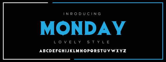 MONDAY Modern Minimal Tech font style. Tech letter typeface. Luxury Vector Logo illustration.