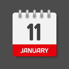 Icon day date 11 January, template calendar page