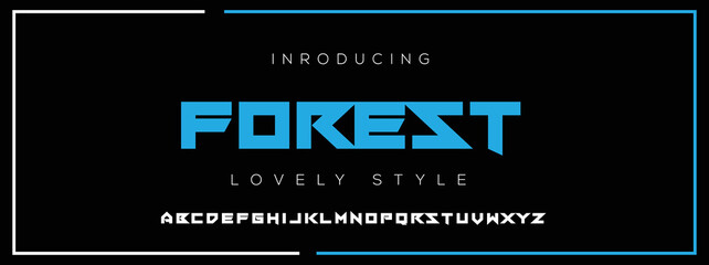 FOREST Modern Minimal Tech font style. Tech letter typeface. Luxury Vector Logo illustration.
