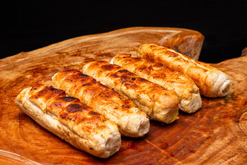 delicious garlic bread sandwich on the table, made on the fire