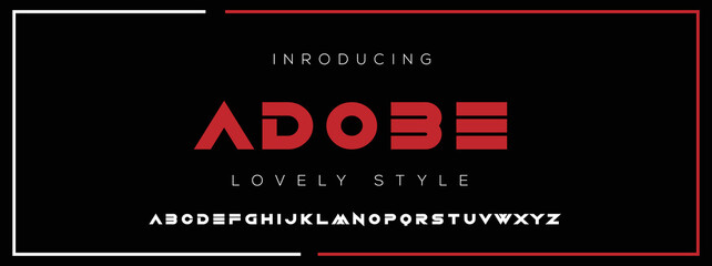 ADOBE Modern Minimal Tech font style. Tech letter typeface. Luxury Vector Logo illustration.