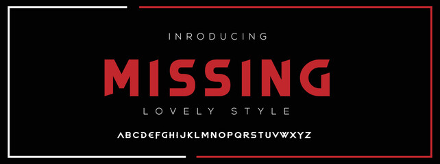 MISSING Modern Minimal Tech font style. Tech letter typeface. Luxury Vector Logo illustration.