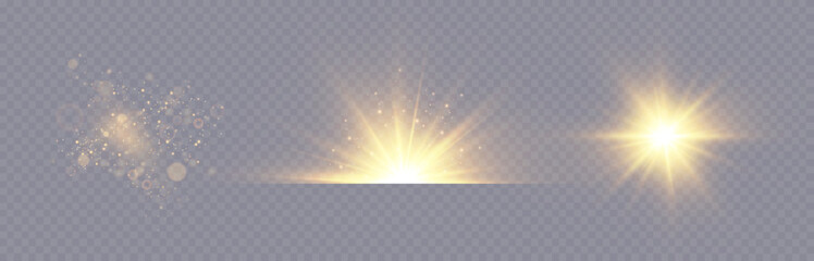 Golden light vectors.Bright gold star.Light flash.Gold glitter.