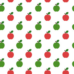 Apples, seamless pattern, vector. Pattern of red and green apples on a white background.