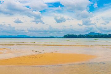 Naiyang Beach bay panorama with turquoise clear water Phuket Thailand.