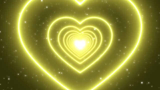 Yellow Gold Neon Lights Love Heart Tunnel Abstract Glow Particles 4K Moving Wallpaper Background