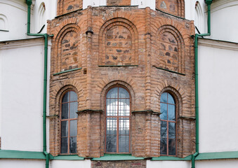 Open ancient masonry of Saint Sophia Cathedral in Kyiv
