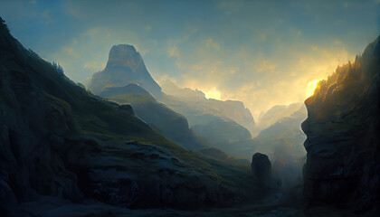Abstract mountain morning landscape. Can be used as wallpaper or background