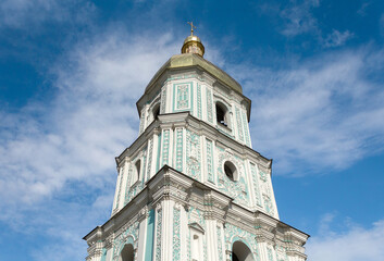 Fototapeta na wymiar Baroque bell tower of Saint Sophia cathedral in Kyiv