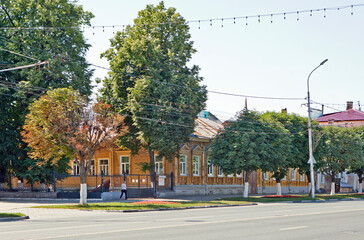 Fototapeta na wymiar House of merchant Mikhail Selivanov. (Kindergarten No. 20). Pervomaisky prospect, 19. Ryazan. Russia