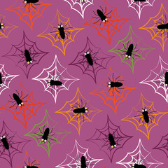 Seamless vector pattern with cobwebs and spiders. Illustration on the theme of Halloween, children's print