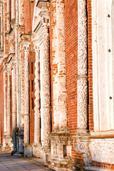 White-stone carved columns of the Assumption Cathedral, the Ryazan Kremlin. Ryazan. Russia