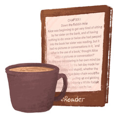 Cozy Corner Ereader Tea Coffee PNG Illustration