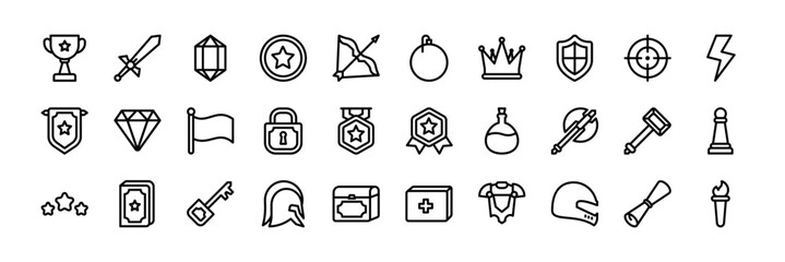 30 Equipment game icons with style line. Vector illustration