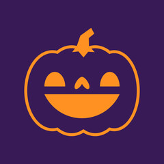 Carved pumpkin simple icon. Halloween jack o lantern funny pictogram.