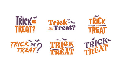 Trick or Treat lettering design with flying bats. Halloween card or banner spooky design.