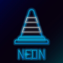 Glowing neon line Traffic cone icon isolated on black background. Colorful outline concept. Vector