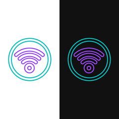 Line Wi-Fi wireless internet network symbol icon isolated on white and black background. Colorful outline concept. Vector