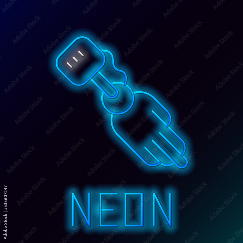 Sticker glowing neon line prosthesis hand icon isolated on black background. futuristic concept of bionic ar